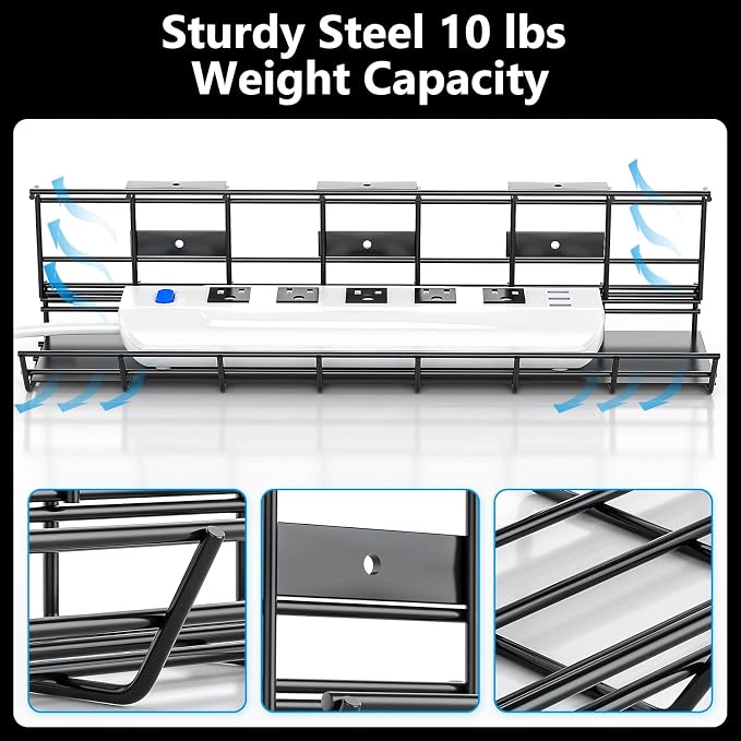 2 Pack DELAMU Under Desk Cable Management Tray, Metal Cord Cable Organizer - Image 4