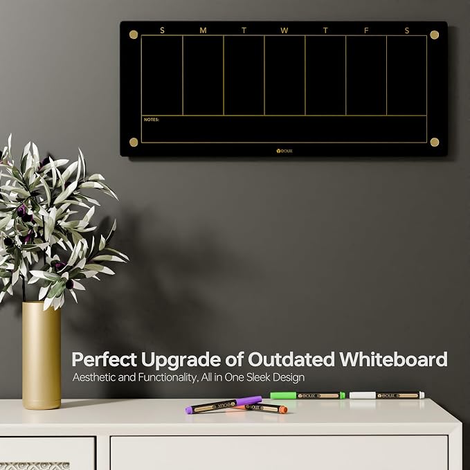 Black Glass Golden Weekly Dry Erase Calendar Whiteboard - Image 2