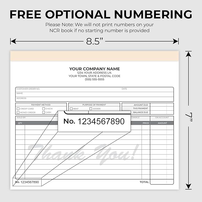 Custom 8.5" x 7" Carbonless NCR Books in 3-Part Triplicate Invoices, Work Orders - Image 4