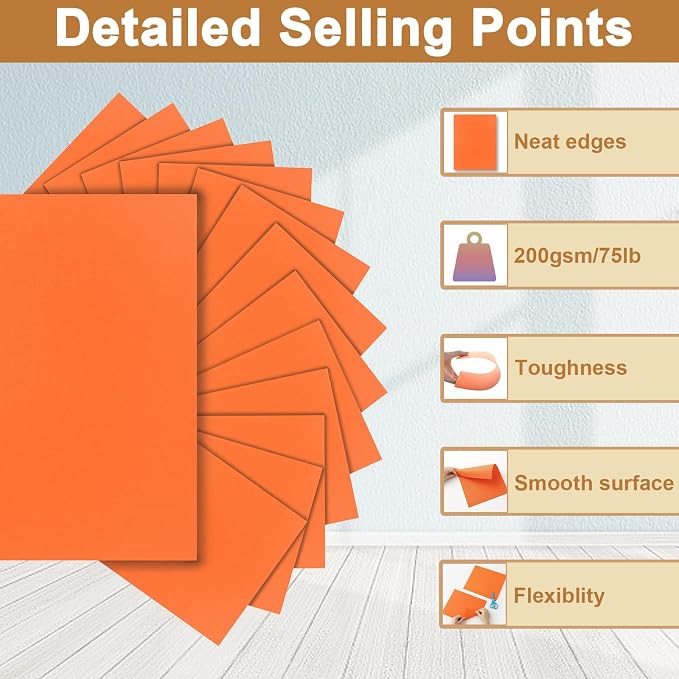 Silunkia 100 Sheets Orange Cardstock 8.5 x 11 Halloween Paper, 75lb Heavyweight - Image 3