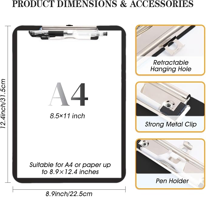TFDLCG zm Clipboard with Pen Holder, Nursing Clipboard A4 Standard Letter Size - Image 3