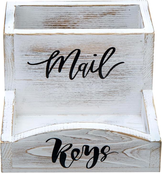 MyGift Shabby Whitewashed Solid Wood Mail Holder and Key Organizer Entryway - Image 6