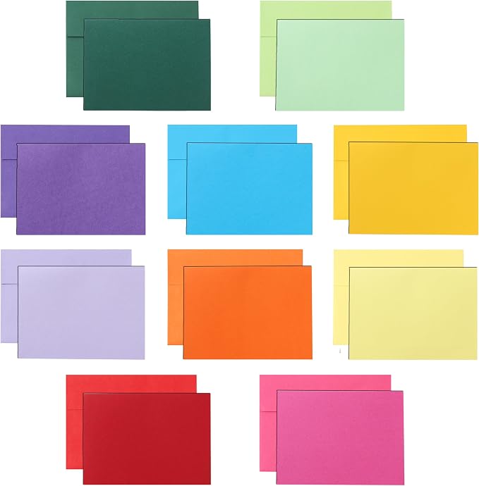 Silunkia 100 Packs 10 Assorted Colors Blank Note Cards and Envelopes 4.25 x 5.5 by Silunkia