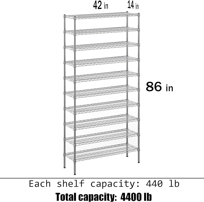Regal Altair 14" Deep x 42" Wide x 86" Height Wire Shelving Kit | 10-Tier | NSF - Image 3