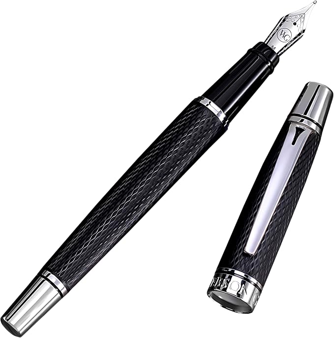 Webson Gill Show Up' Black Luxury Executive Fountain Pen, Woven Lacquer & Chrome by WebsonGill