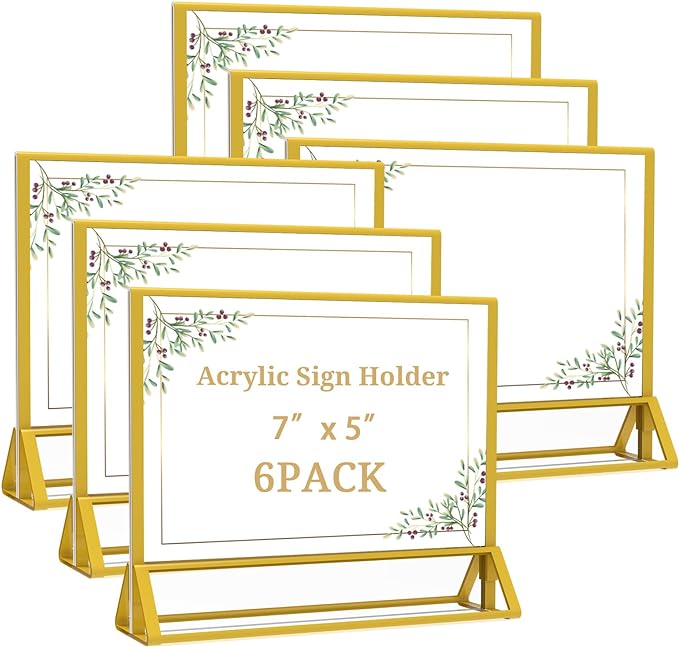 PPH-Sisy Clear Acrylic Sign Holder 7x 5 Horizontal Double Sided Gold Frame by PPH-SisyPurchaseNow