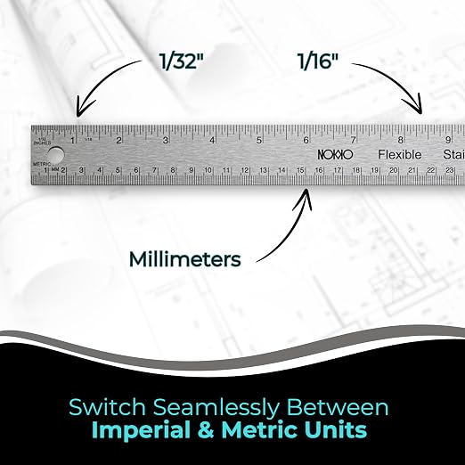 NOKKO 18 Inch Metal Ruler with Cork Backing, Non-Slip Cork Back - Image 8