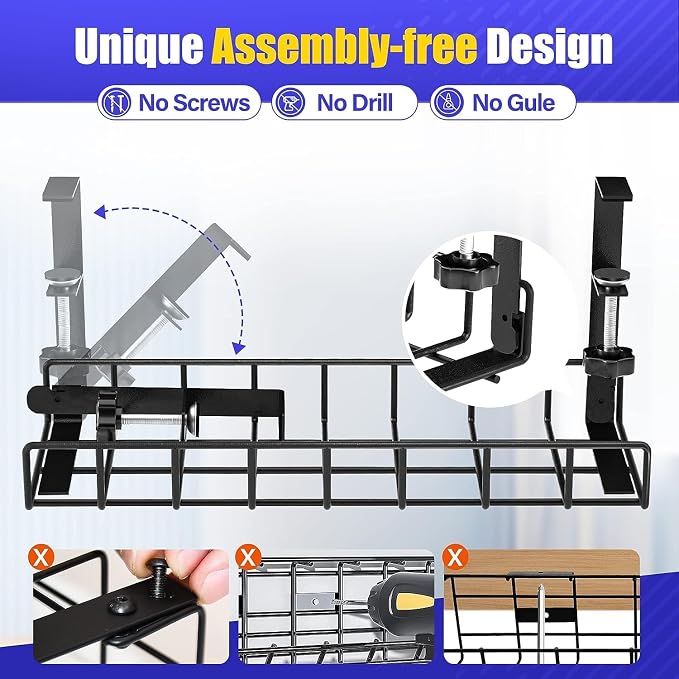 Under Desk Cable Management Tray 2 Pack, Xpatee Wire Management No Screws - Image 2