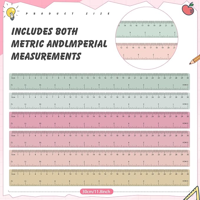 ForraFun 120 Pcs 12 Inch Plastic Ruler Bulk Colorful Transparent Ruler - Image 2