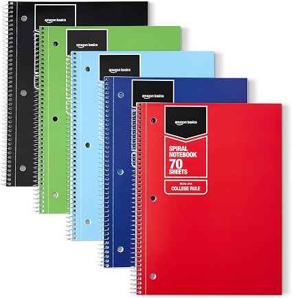 Amazon Basics College-Ruled Spiral Notebooks, 5-Pack
