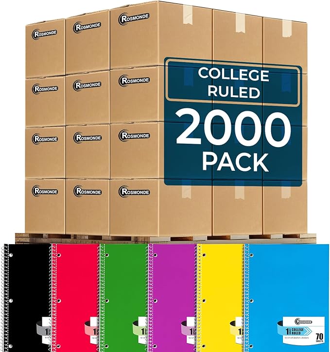 Rosmonde 2000 Packs 1 Subject Notebooks, Spiral Notebook Bulk, College Ruled by Rosmonde