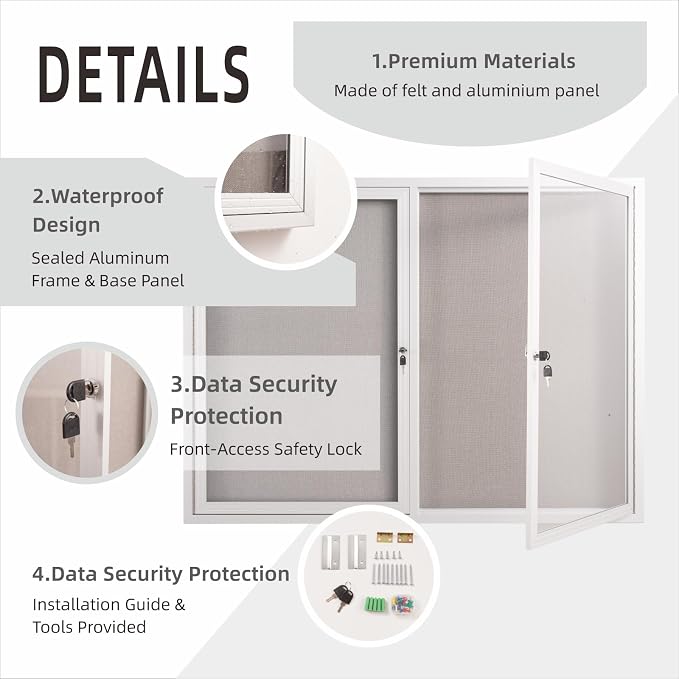 48x36 Inch Lockable Enclosed Bulletin Board, Weather-Resistant Outdoor - Image 4