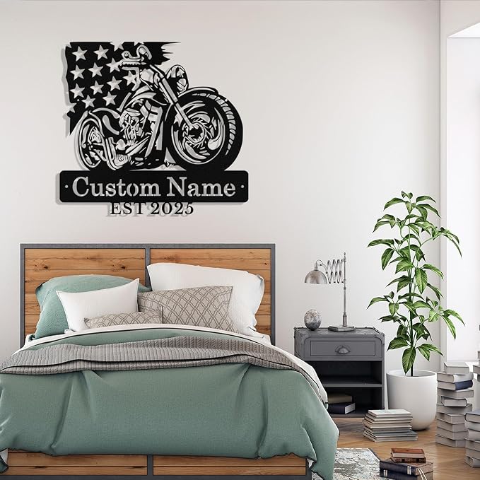 Custom US Flag Motorcycle Metal Signs Personalized Biker Name Sign Custom - Image 3