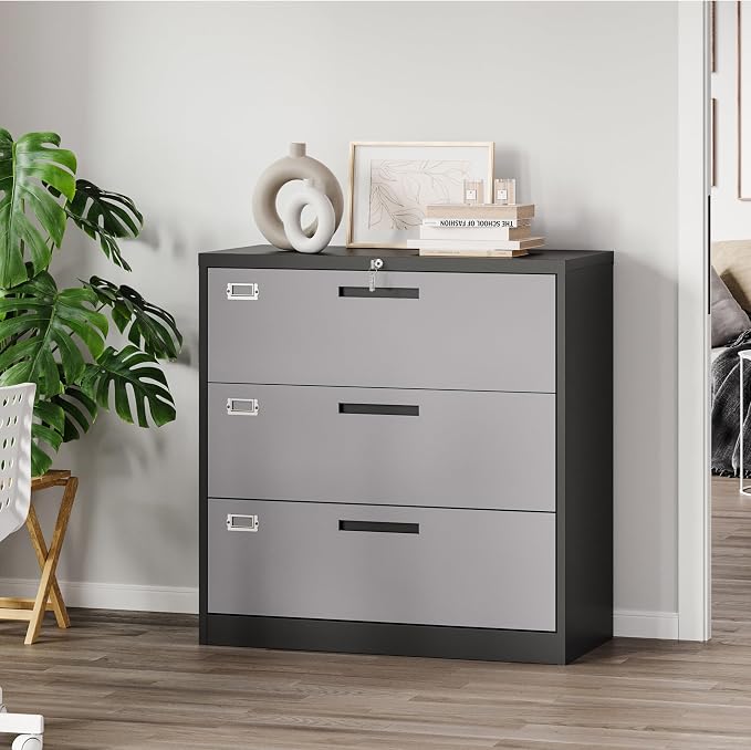 Letaya File Cabinet with Lock-Lateral 3 Drawer Metal Filing - Image 2