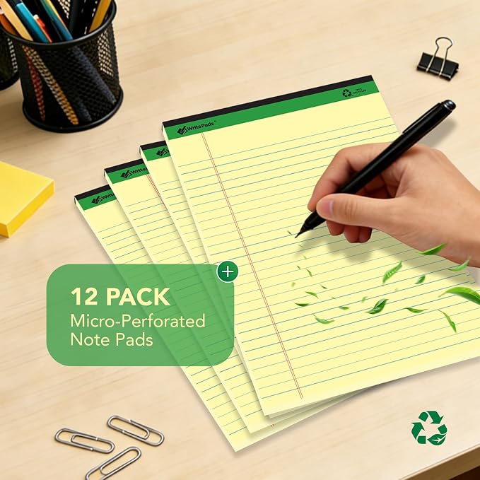 KAISA Yellow Legal Pads Writing Pads Recycled Paper 8.5"x14" Wide Ruled Lined - Image 6