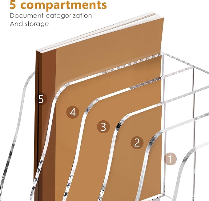SANRUI Acrylic Desk Magazine File Organizer, 5 Vertical Compartments Clear - Image 5