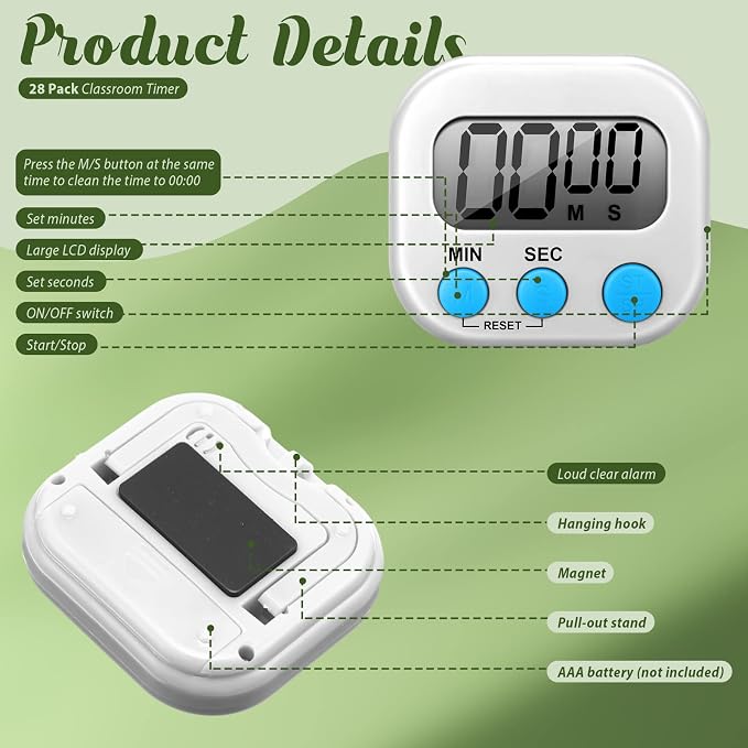 Xuhal 28 Pcs Digital Timers for Teachers Classroom Kitchen Countdown Timers for - Image 4