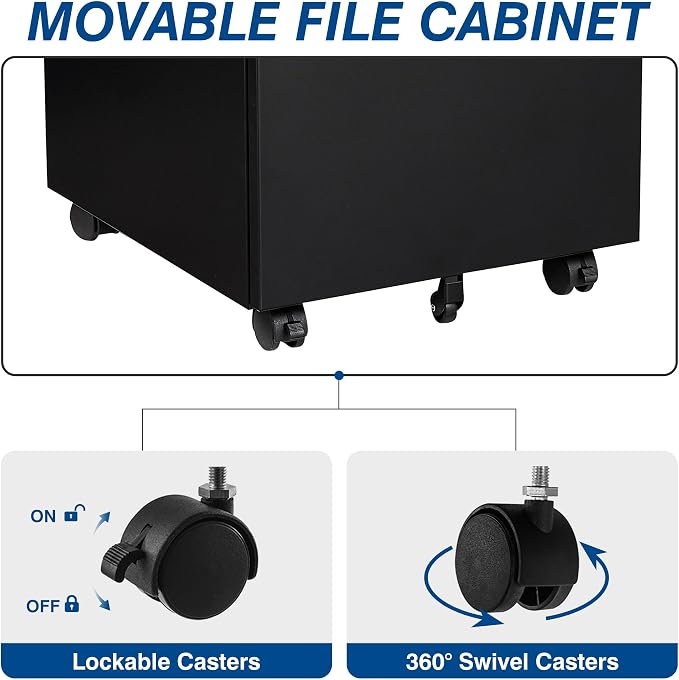 Fesbos 3 Drawer Mobile Metal File Cabinet, Pre-Built Office Storage File Cabinet - Image 5