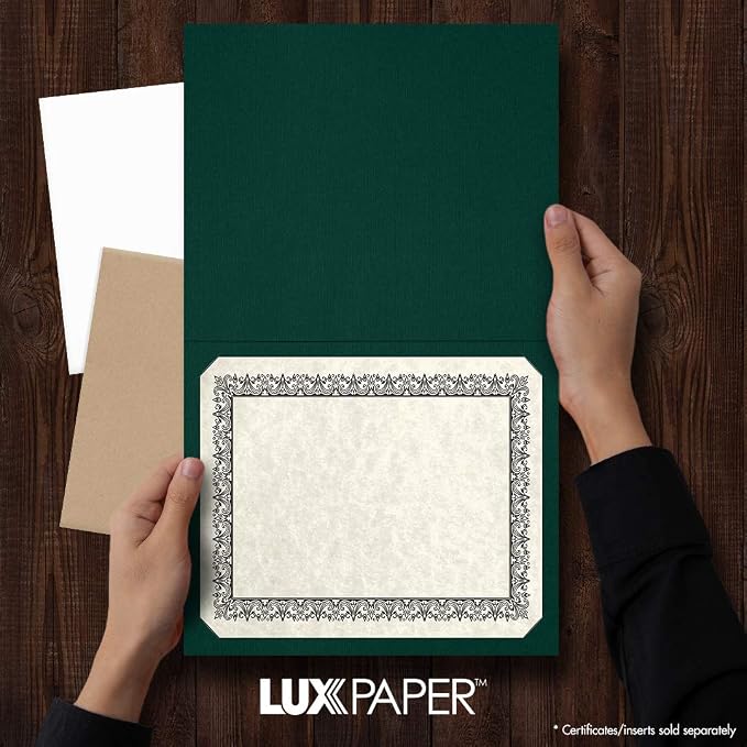 LUXPaper 9.5" x 12" Certificate Holders | Green Linen | 100lb. Cover | 50 Qty - Image 3
