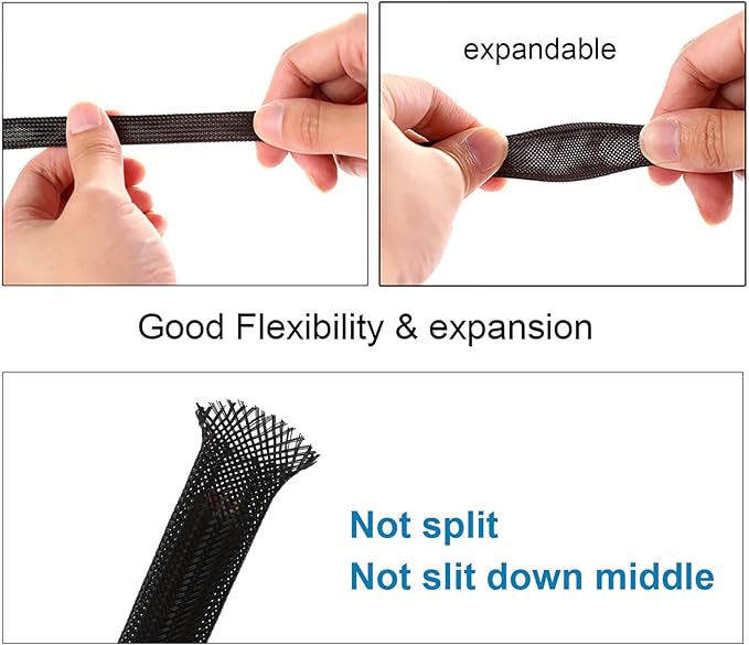 25ft - 3/8 inch PET Expandable Braided Sleeving – Black – Alex Tech Braided - Image 5