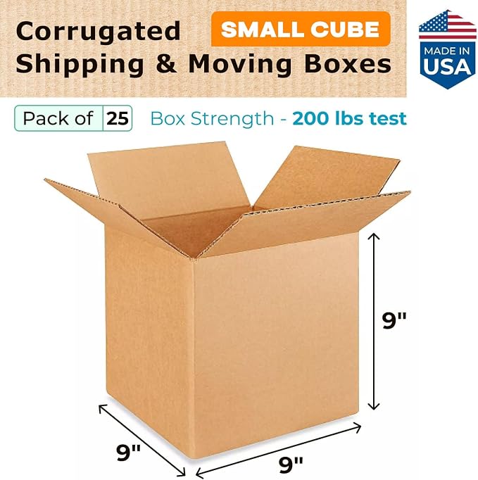 Small Cube Moving & Shipping Boxes 9"L x 9"W x 9"H - Image 2