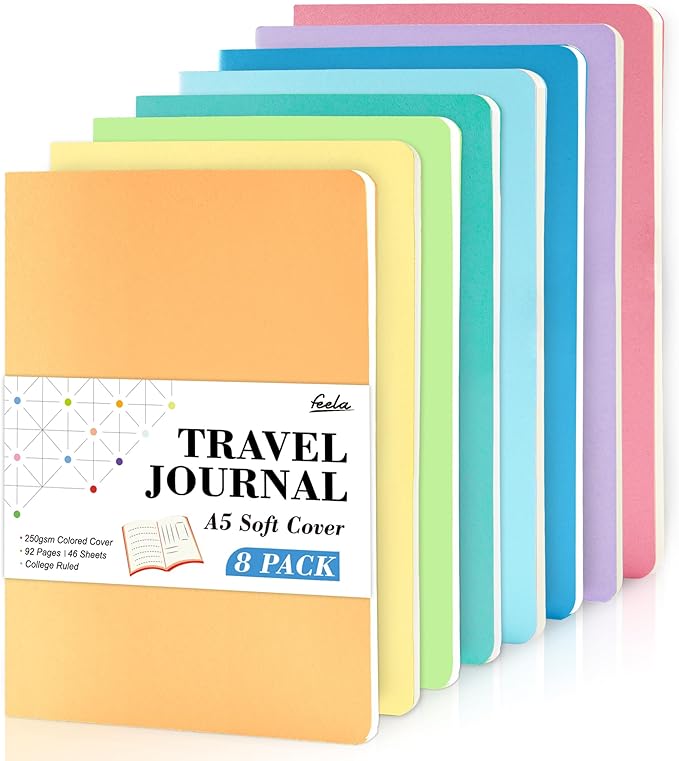 feela 8 Pack Soft Cover Journal Bulk, Notebooks College Ruled by feela