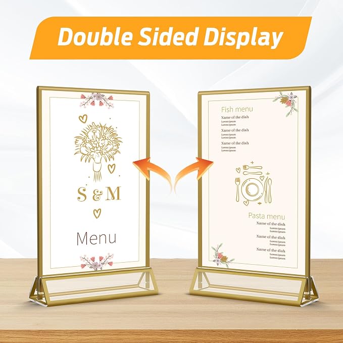 Smarpau Gold Acrylic Sign Holder 5x7, Double-Sided Display Stand - Image 3