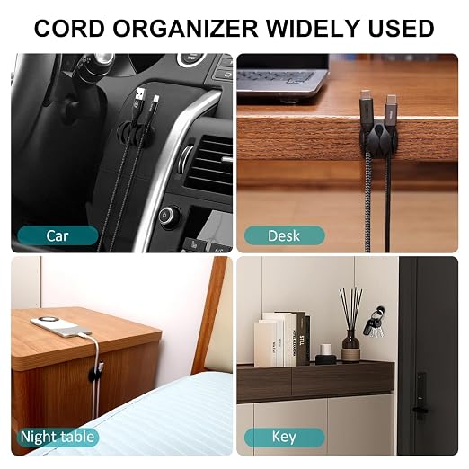 16Pack Black Desk Cable Management, Adjustable Cord Organizer Cable Clips - Image 3
