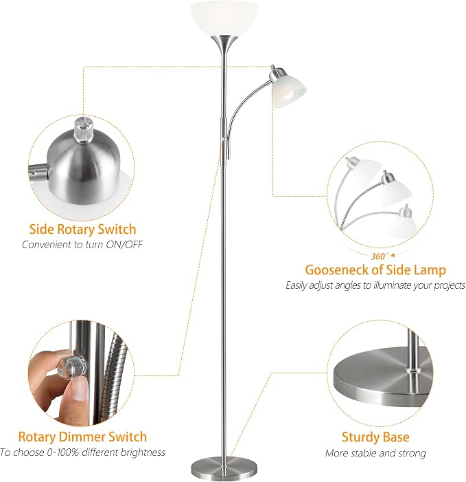 RISLG Floor Lamp, Dimmable Standing lamp, Stepless Dimming Brightness, Included - Image 4