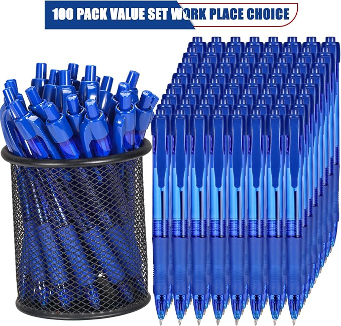 deegtran Pens Bulk, 100 Pack No Bleed Blue Ink Click Pens - Image 2