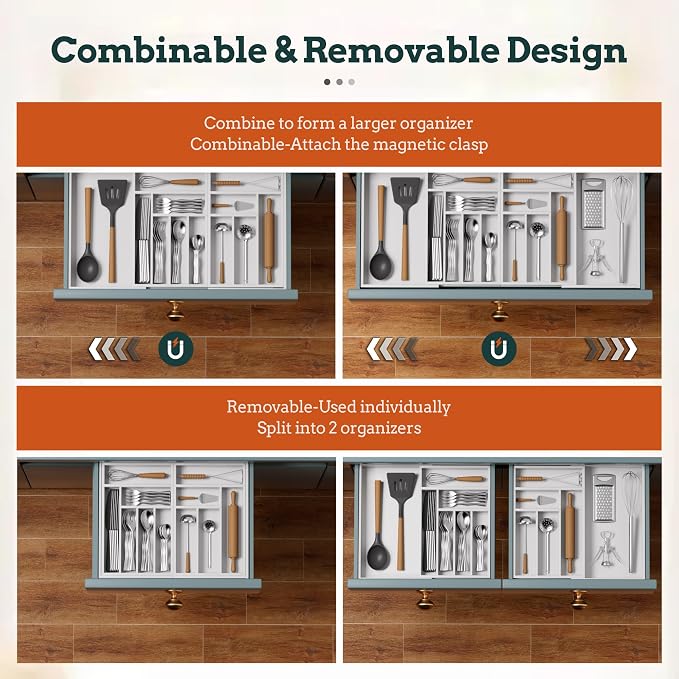 Silverware Organizer Large, Magnetic Connected Expandable 13 Slots Silverware - Image 5