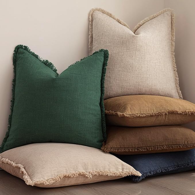 Foindtower Set of 2 Decorative Linen Fringe Lumbar Throw Pillow Covers Boho - Image 6