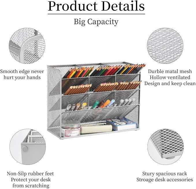 Marbrasse Mesh Desk Organizer, Desktop Stationary Organizer, Storage Rack
