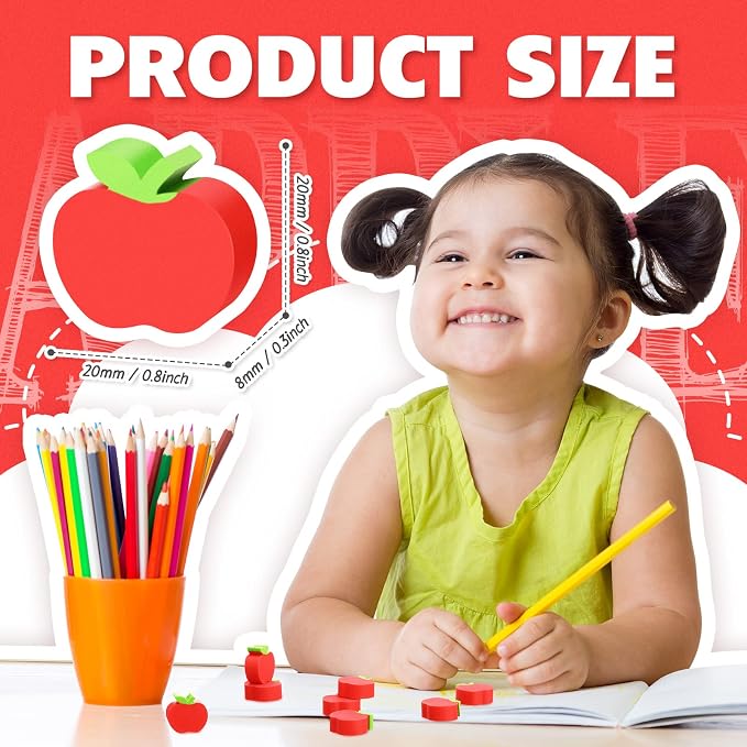 60pcs Mini Apple Erasers for Kids Bulk Classroom Welcome Back to School Gifts - Image 2