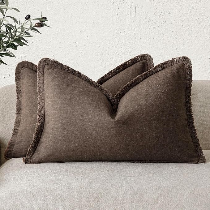 Foindtower Set of 2 Decorative Linen Fringe Throw Pillow Covers Boho Farmhouse by Foindtower