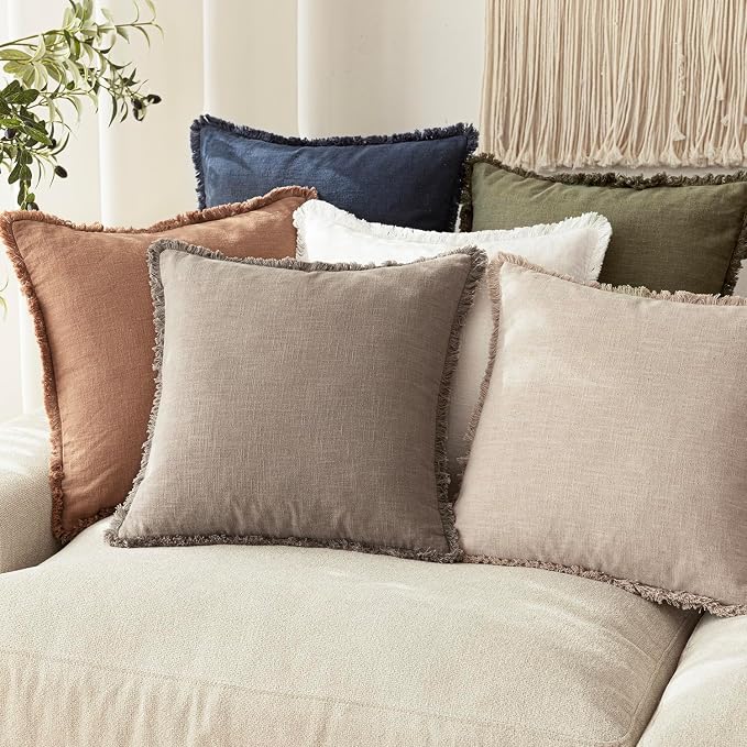 Foindtower Set of 2 Decorative Linen Fringe Throw Pillow Covers Boho Farmhouse - Image 7