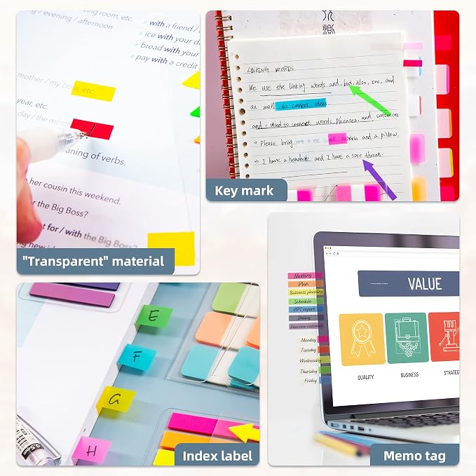 Golcellia Sticky Book Index Tabs, Page Tabs Markers, Sticky Notes Tabs 1272 - Image 7