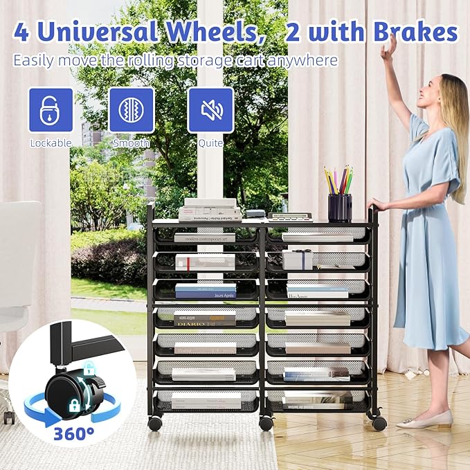 Simple Trending Rolling File Storage Cart, 15-Tier Metal Desk File Organizer - Image 5