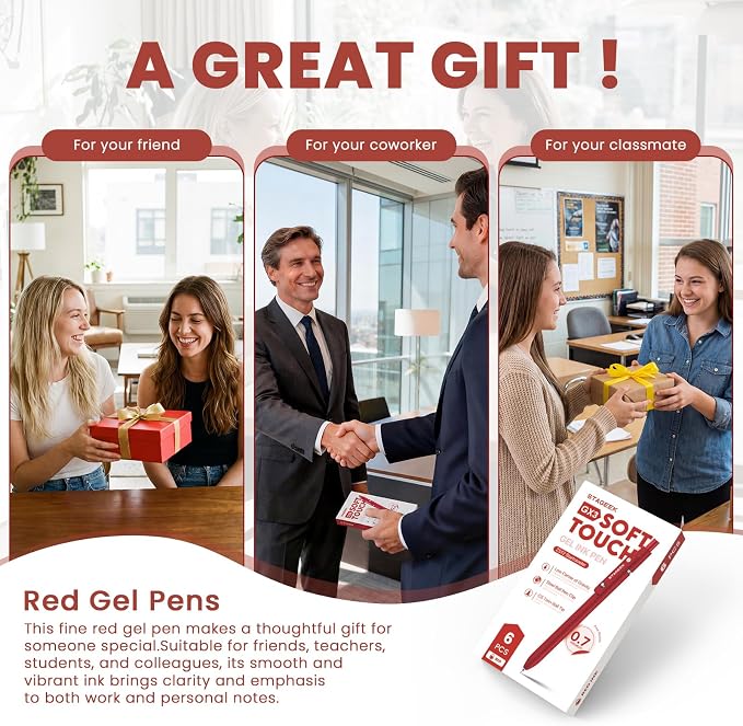 STAGEEK Red Gel Pens, Fine Point Retractable Smooth Writing Pens - Image 7