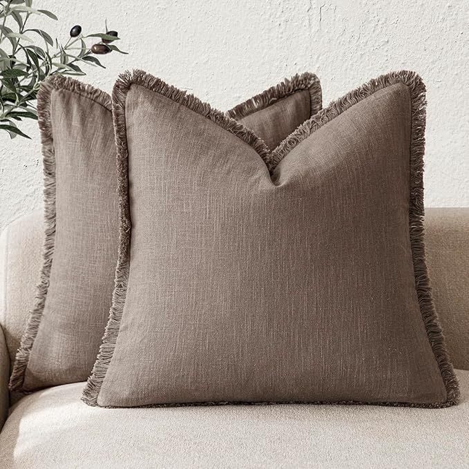 Foindtower Set of 2 Decorative Linen Fringe Throw Pillow Covers Boho Farmhouse by Foindtower