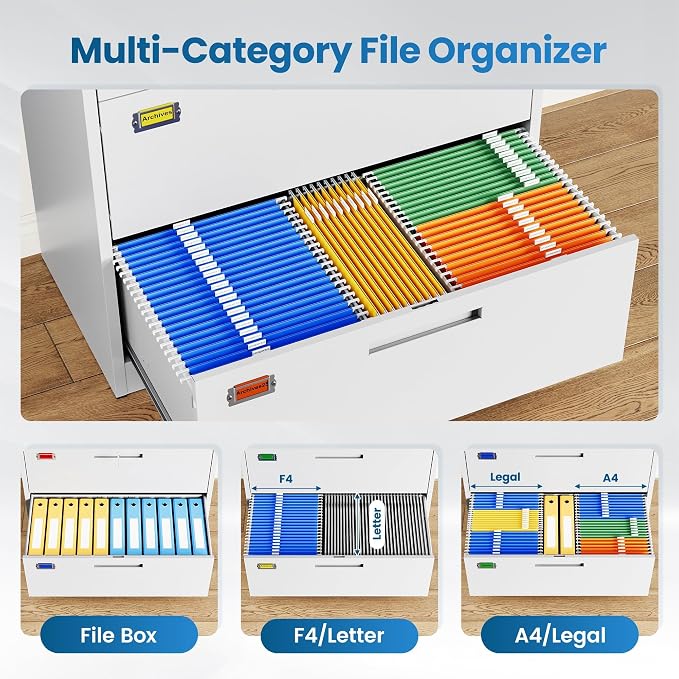 PEUKC 3 Drawer File Cabinet, Lateral Filing Cabinets - Image 4