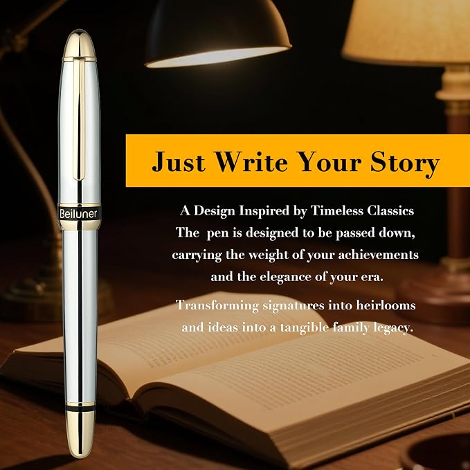 BEILUNER 315 Silver Chrome Fountain Pen, Stunning Luxury Pens - Image 8