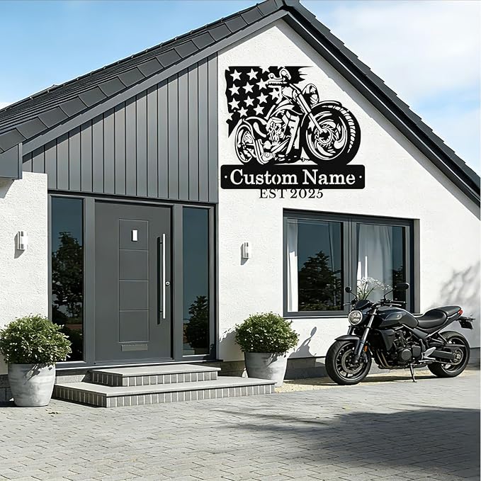 Custom US Flag Motorcycle Metal Signs Personalized Biker Name Sign Custom - Image 9
