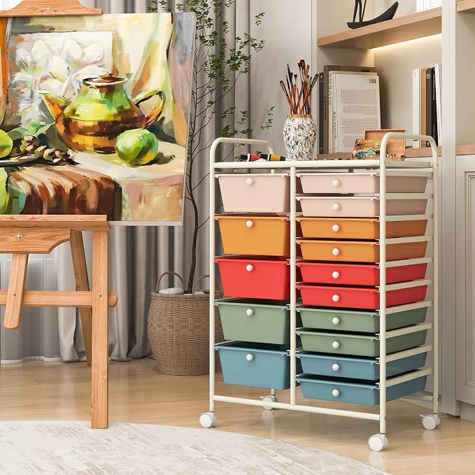 DORTALA 15-Drawer Rolling Storage Cart - Image 4