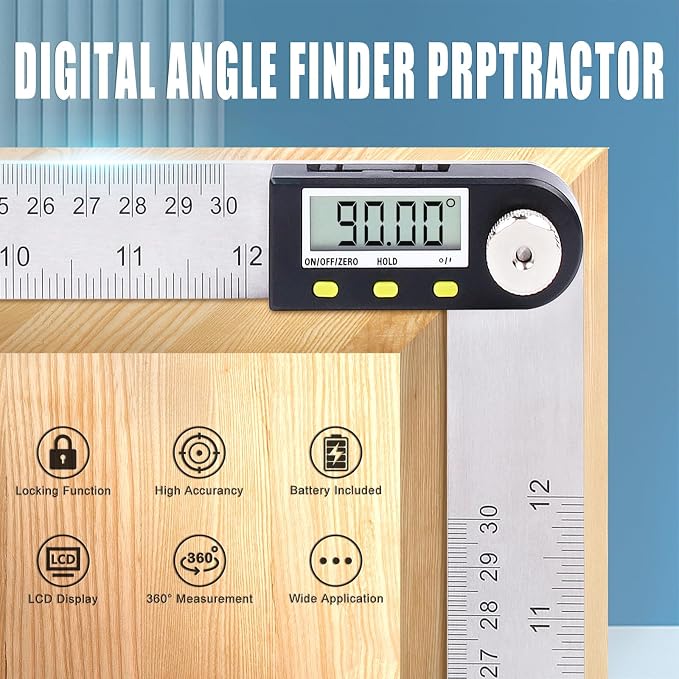Delgada 12 inch/300mm Digital Angle Finder Tool Stainless Steel Digital - Image 6