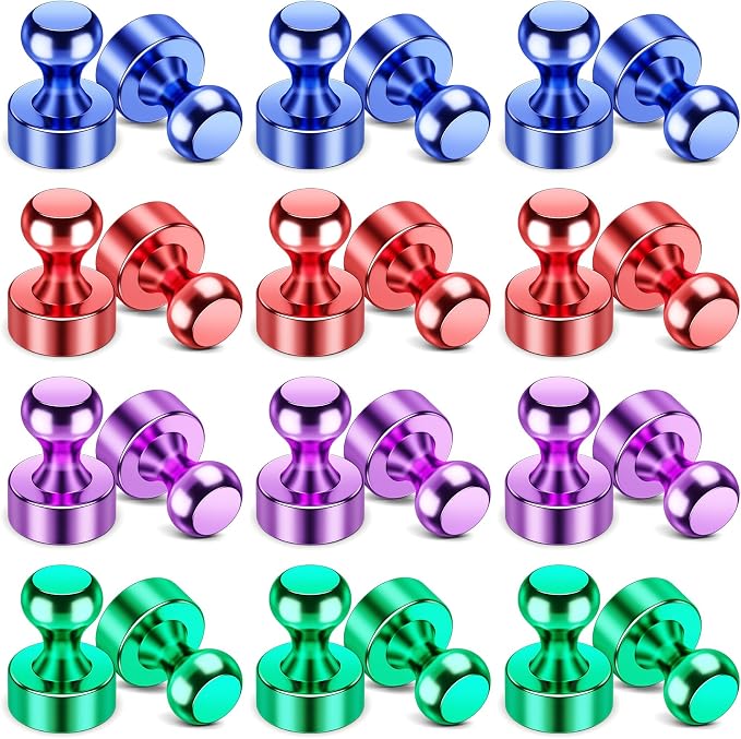 VNDUEEY 24 Pack Fridge Magnets, 4 Colors Refrigerator Magnet, Magnetic Push Pins by VNDUEEY