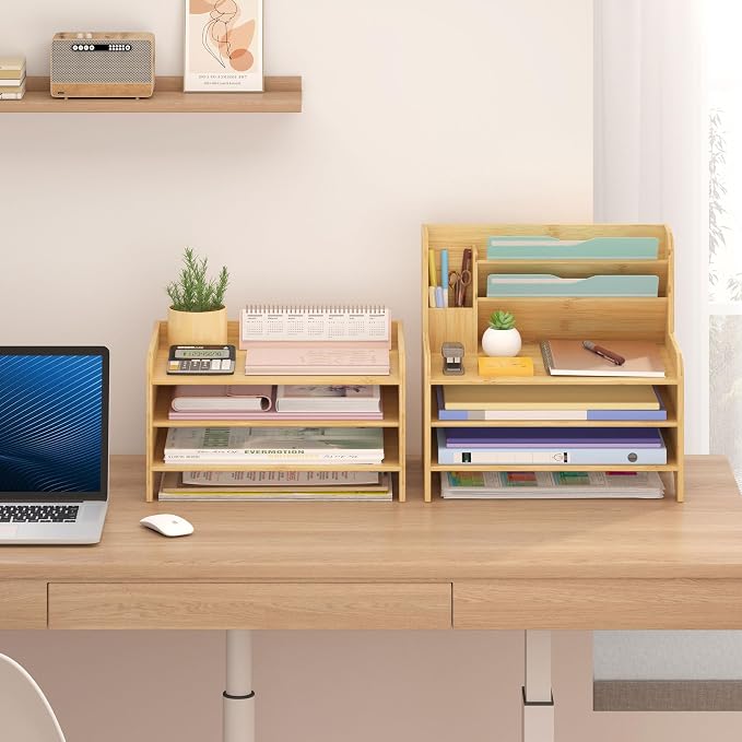 Wisuce Essentials Bamboo Desk Organizer Mail Holder Countertop Letter Tray File - Image 4