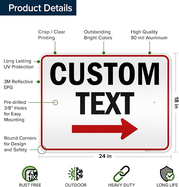 Custom Arrow, Custom Directional Sign, Right Arrow, 18x24 Inches, 3M EGP - Image 6
