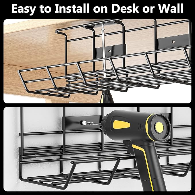 2 Pack DELAMU Under Desk Cable Management Tray, Metal Cord Cable Organizer - Image 3