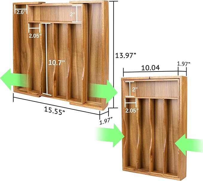 oridom Expandable Acacia Kitchen Drawer Organizer - Image 2